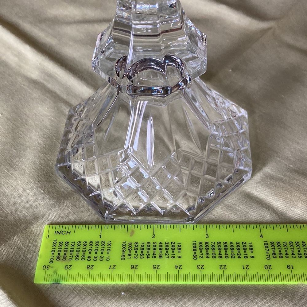 Crystal candlestick 8” hi 4 “ wide octagonal shape w/lattice pattern - Picture 5 of 5